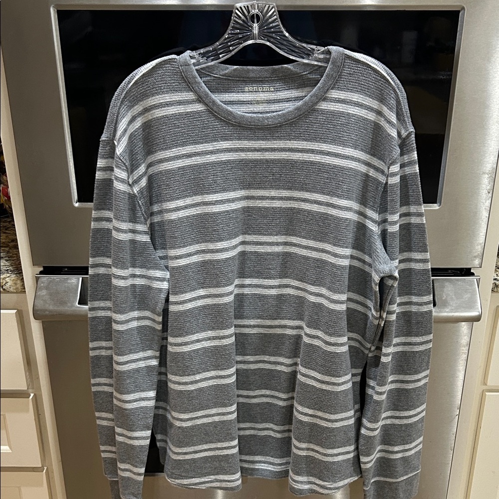 Sonoma Gray and White Striped Long Sleeve Shirt